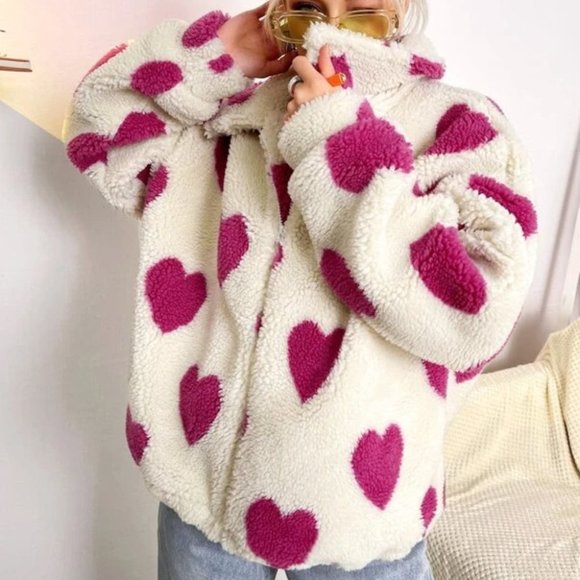 Queen of Hearts Teddy Jacket Coat pink cream - Picture 4 of 11